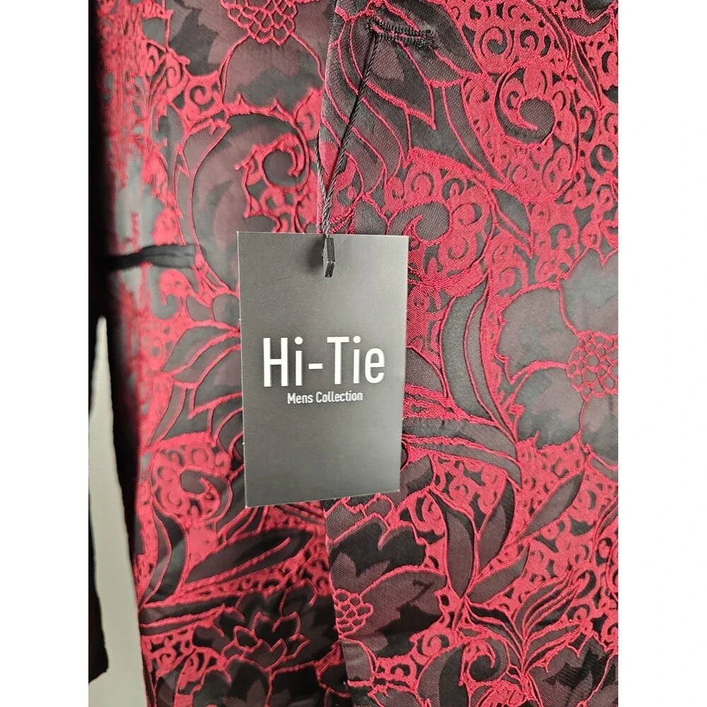 HI-TIE Mens 2XL Red Black Floral Tuxedo Dinner Blazer Jacket NWT